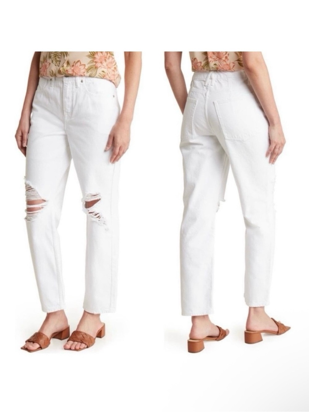 Good American White Ripped High Waist Straight Leg Jeans Casual Distressed
